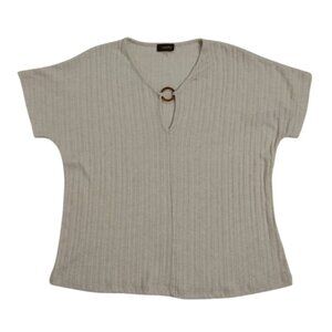 Ribbed Beige Knit Top With Keyhole & Ring Detail By Crosby M. NWT.